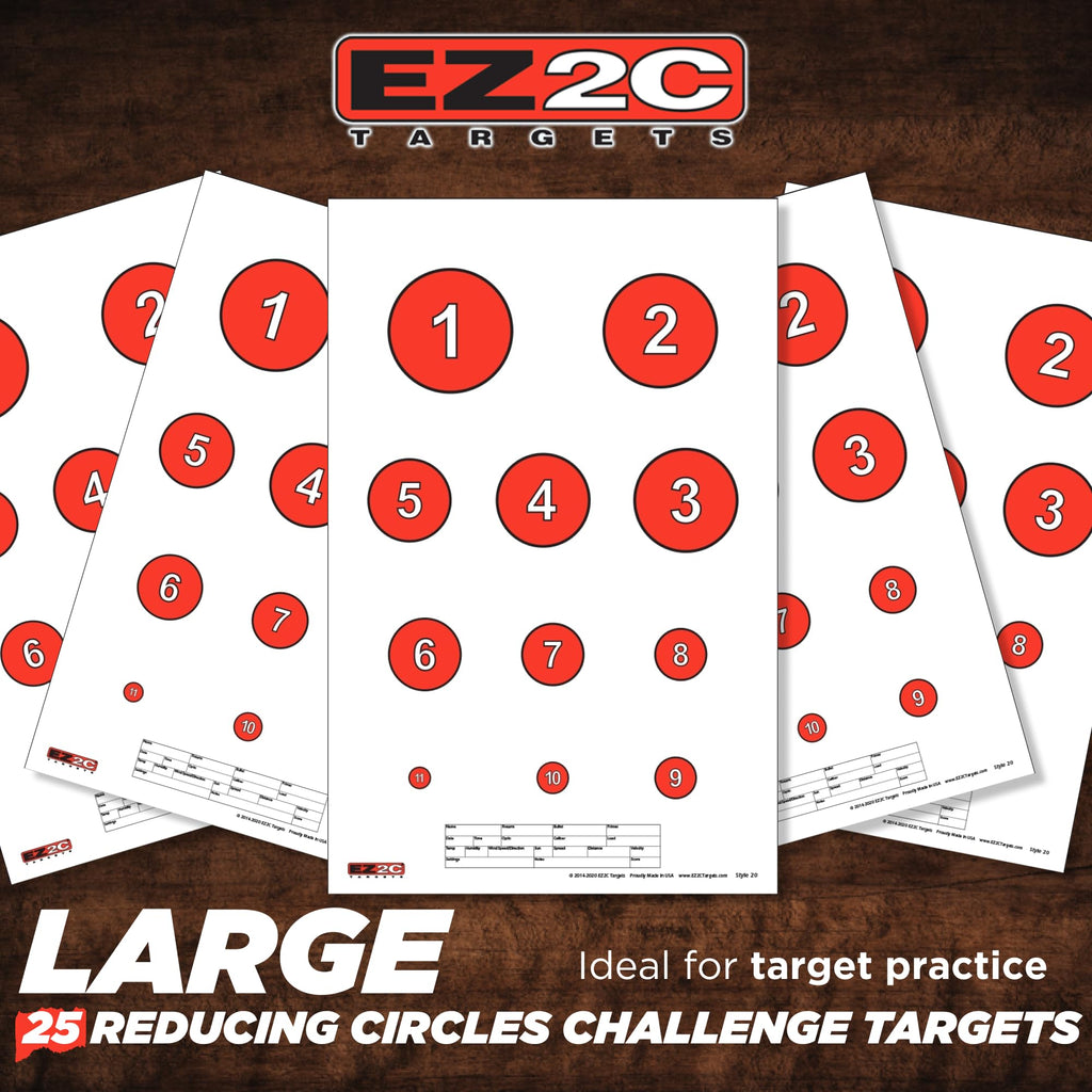 EZ2C Targets# 20/RD7: Reducing Circles Paper Shooting Targets 11"x17" USA Made