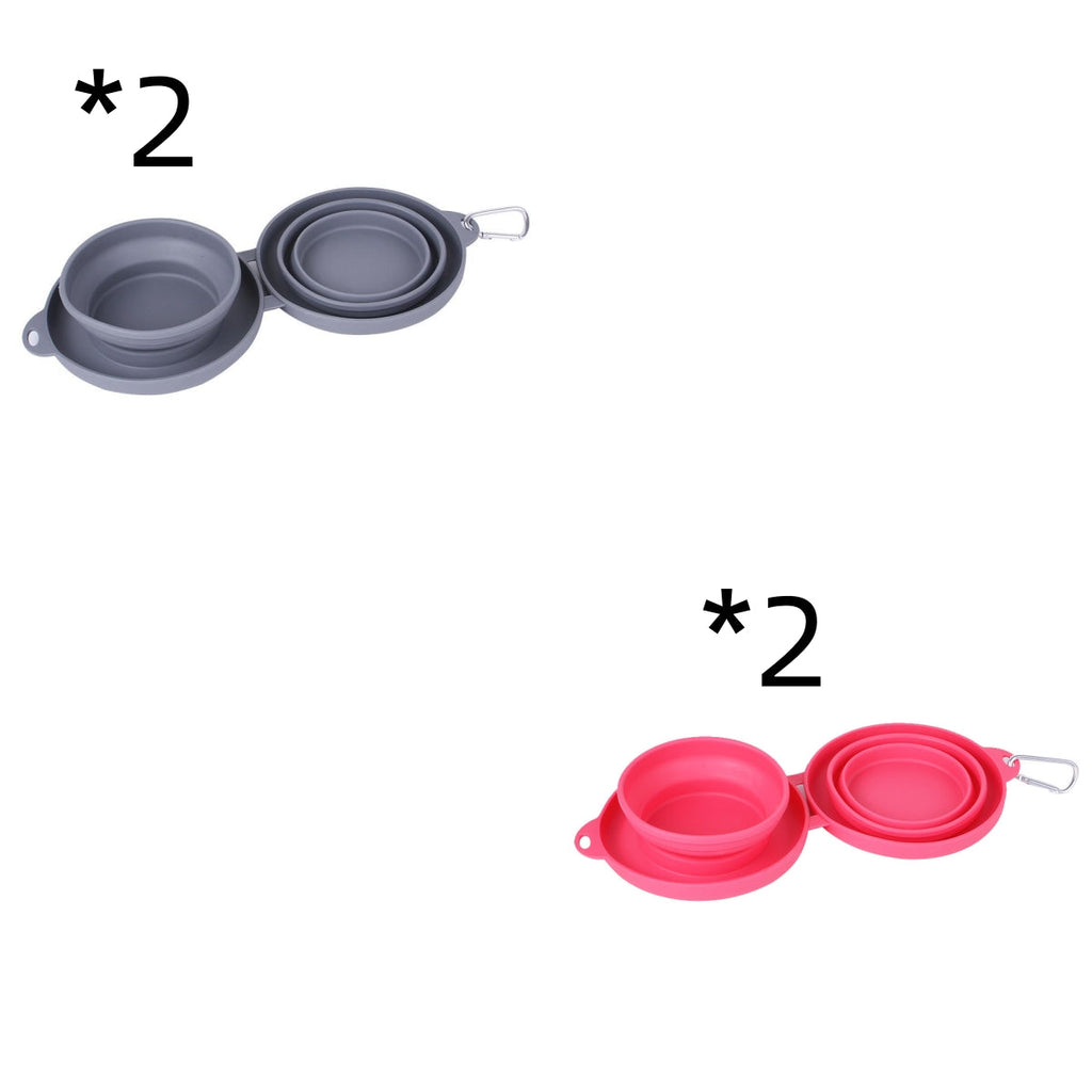Rubber Foldable Double Bowl Pet Feeding Bowl Pets Supplies Dog Cat Bowls