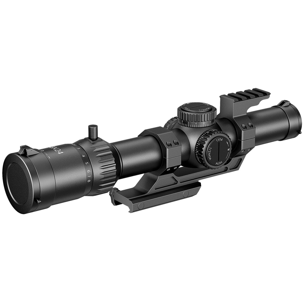 PINTY  1-8x24 FFP LPVO Rifle Scope with Red & Green Illuminated Reticle, Self-Locking Turrets & Cantilever Mount for Picatinny Rail