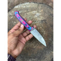 Damascus Steel Fixed Blade Knife – Pink & Blue Pakka Wood Handle | JW SteelCrafts