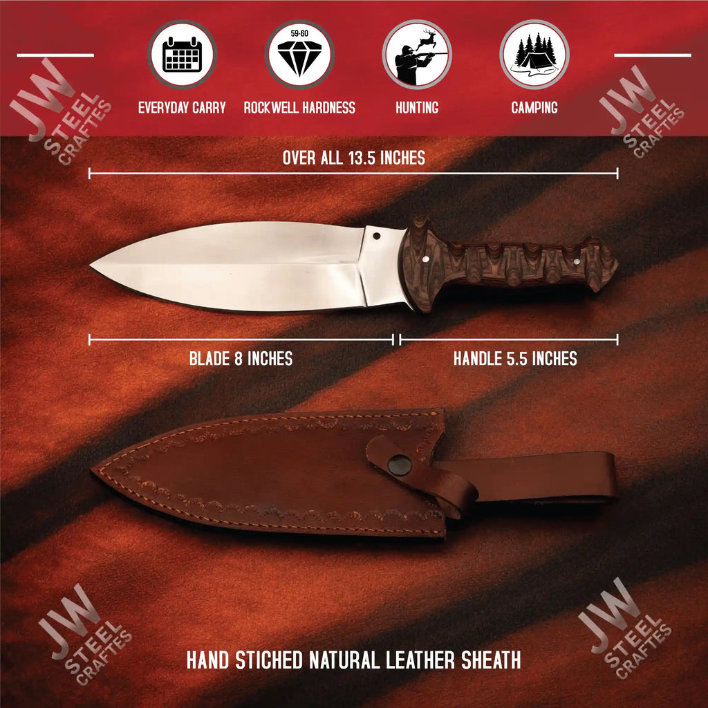 Hand Forged J2 Stainless Steel Boot Knife with Pakka Wood Handle & Leather Sheath | 13.5" Hunting, Camping & Collectible Blade