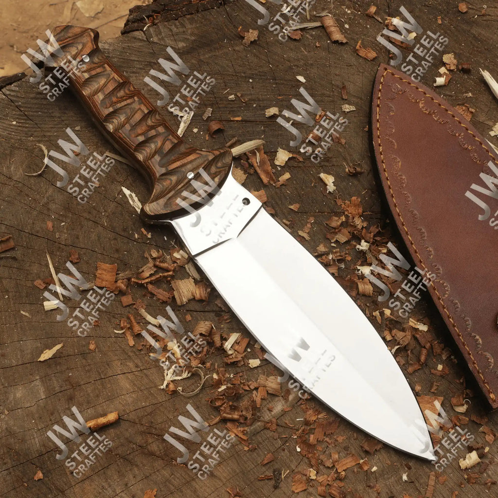 Hand Forged J2 Stainless Steel Boot Knife with Pakka Wood Handle & Leather Sheath | 13.5" Hunting, Camping & Collectible Blade