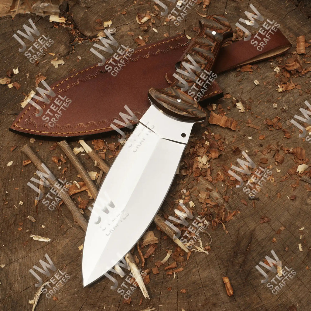 Hand Forged J2 Stainless Steel Boot Knife with Pakka Wood Handle & Leather Sheath | 13.5" Hunting, Camping & Collectible Blade