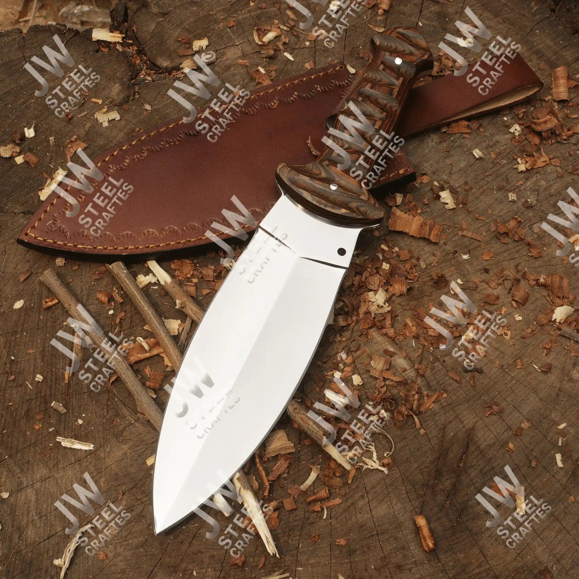 Hand Forged J2 Stainless Steel Boot Knife with Pakka Wood Handle & Leather Sheath | 13.5" Hunting, Camping & Collectible Blade