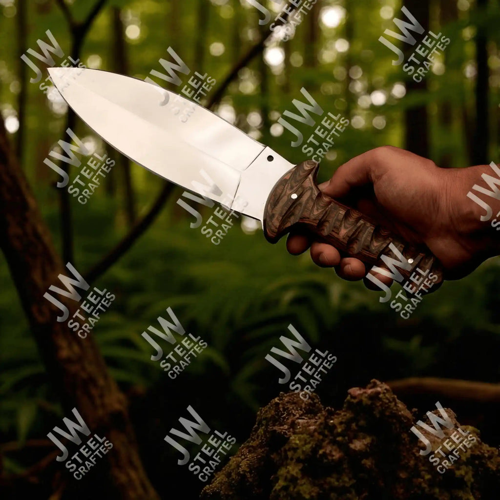 Hand Forged J2 Stainless Steel Boot Knife with Pakka Wood Handle & Leather Sheath | 13.5" Hunting, Camping & Collectible Blade