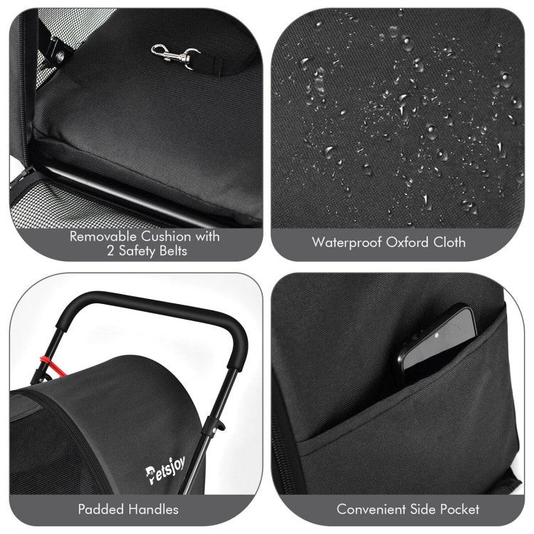 4-in-1 Double Pet Stroller with Detachable Carrier and Travel Carriage
