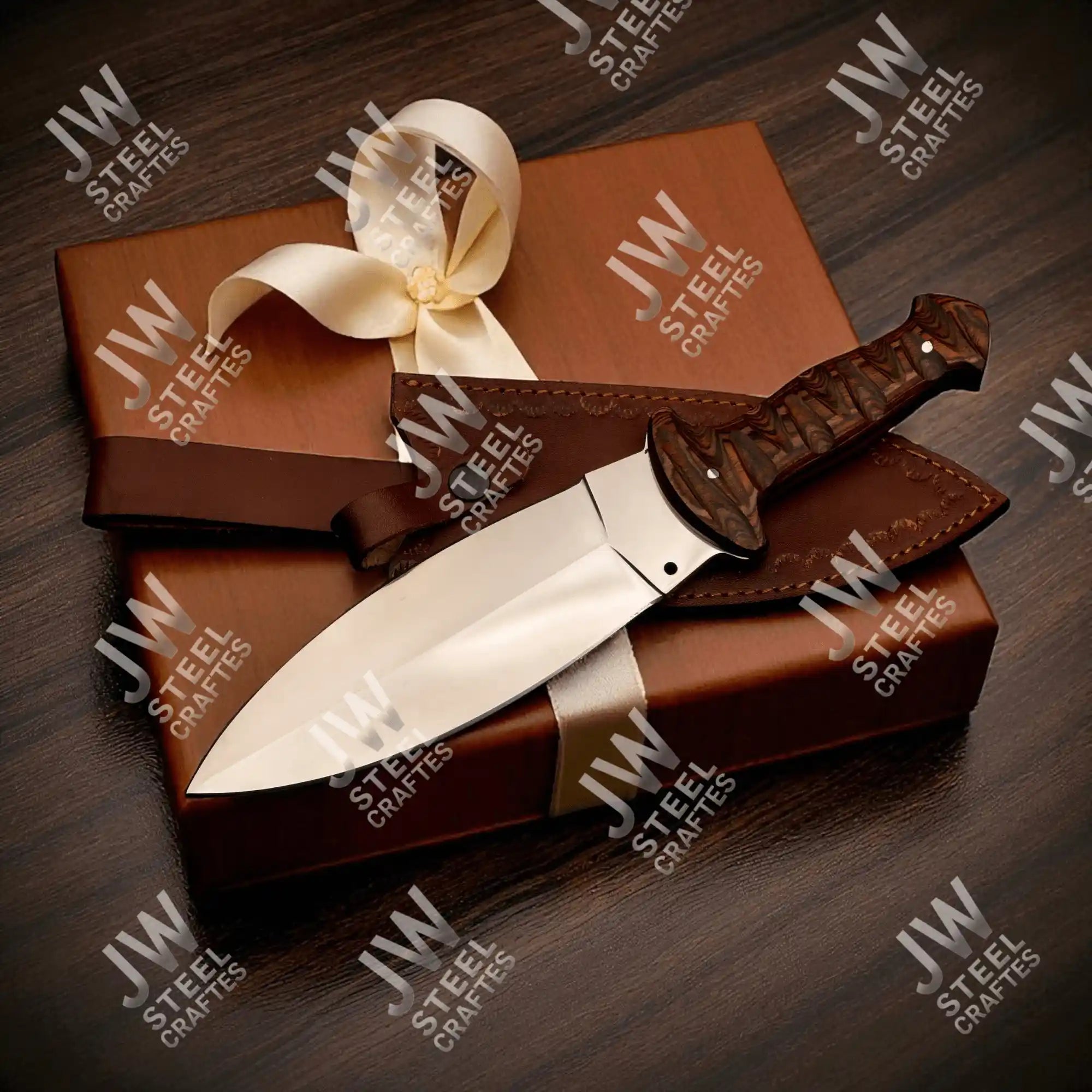 Hand Forged J2 Stainless Steel Boot Knife with Pakka Wood Handle & Leather Sheath | 13.5" Hunting, Camping & Collectible Blade