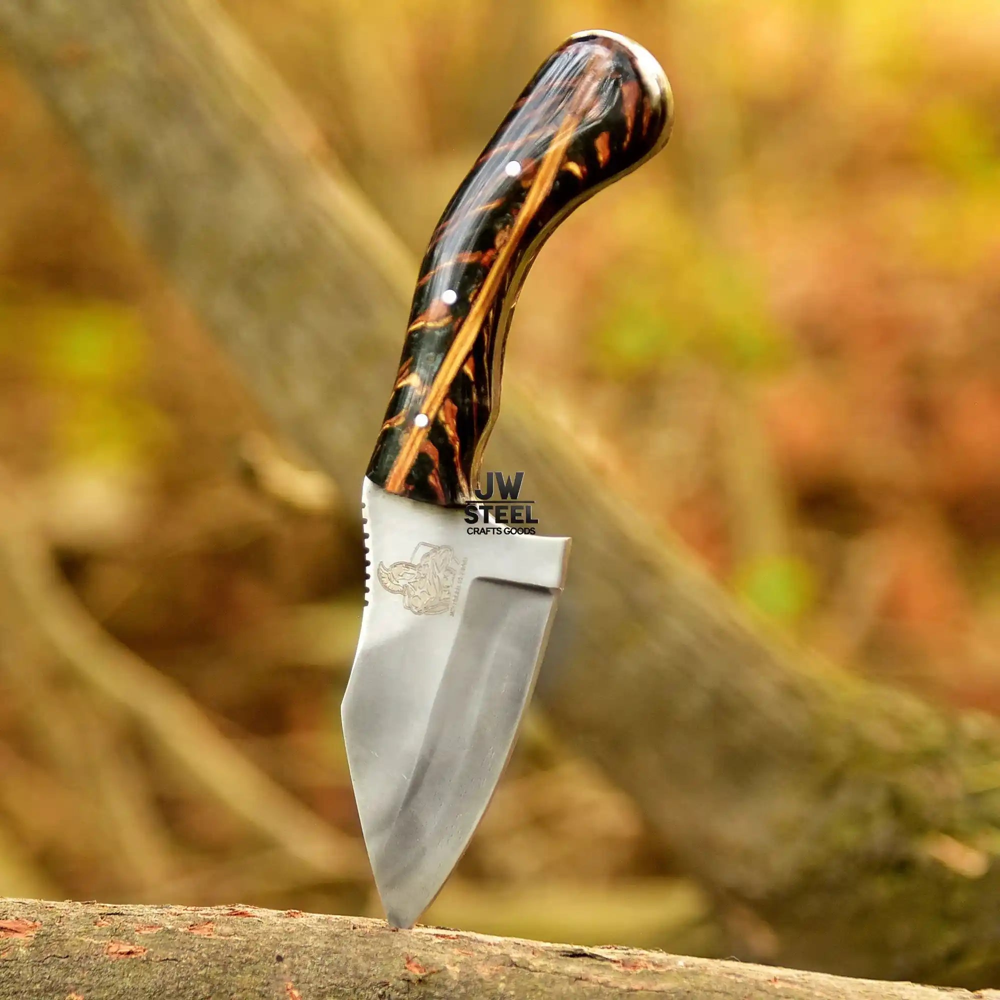 Acid Washed Stainless Steel Hunting Knife – Pinecone Handle | Outdoor & Camping Knife