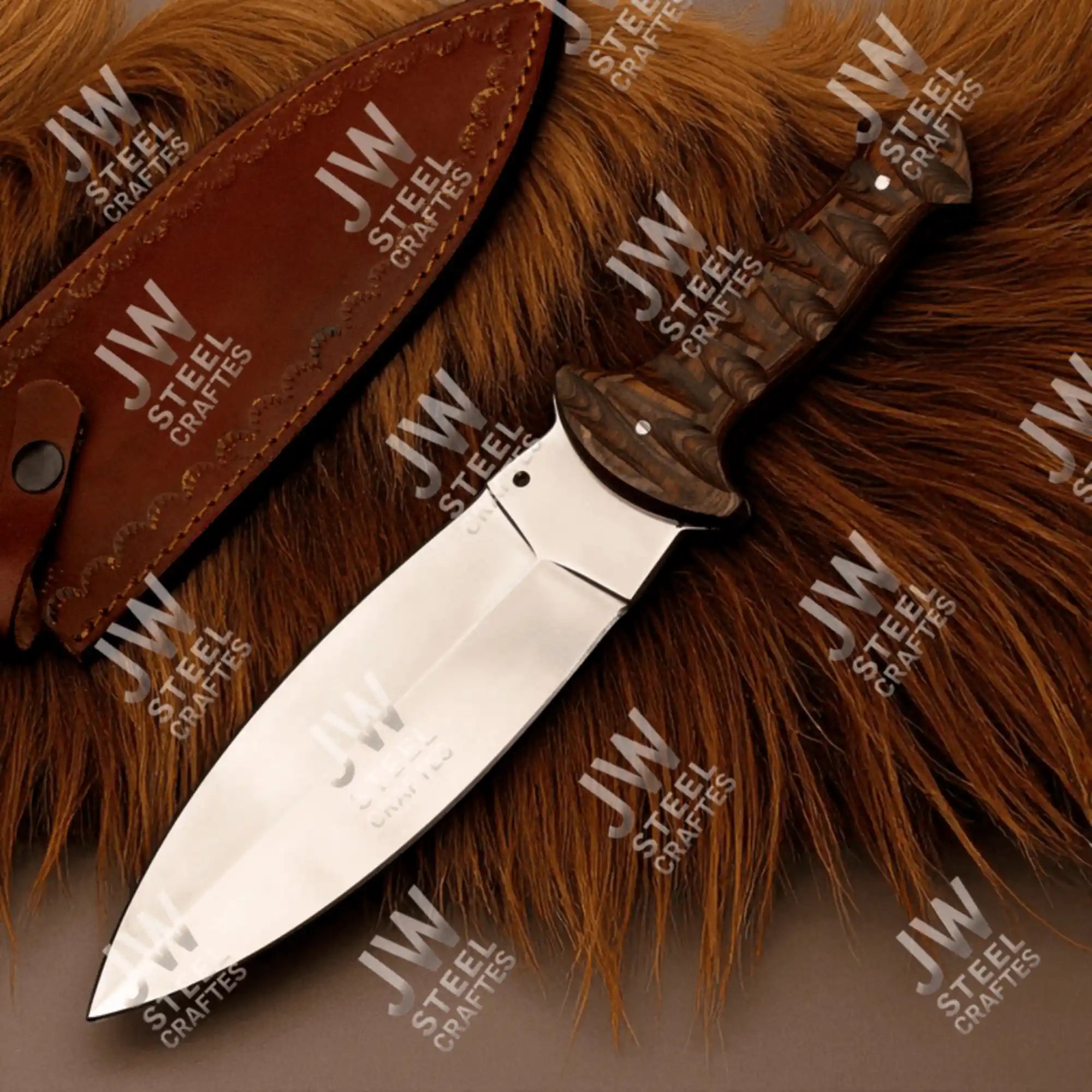 Hand Forged J2 Stainless Steel Boot Knife with Pakka Wood Handle & Leather Sheath | 13.5" Hunting, Camping & Collectible Blade