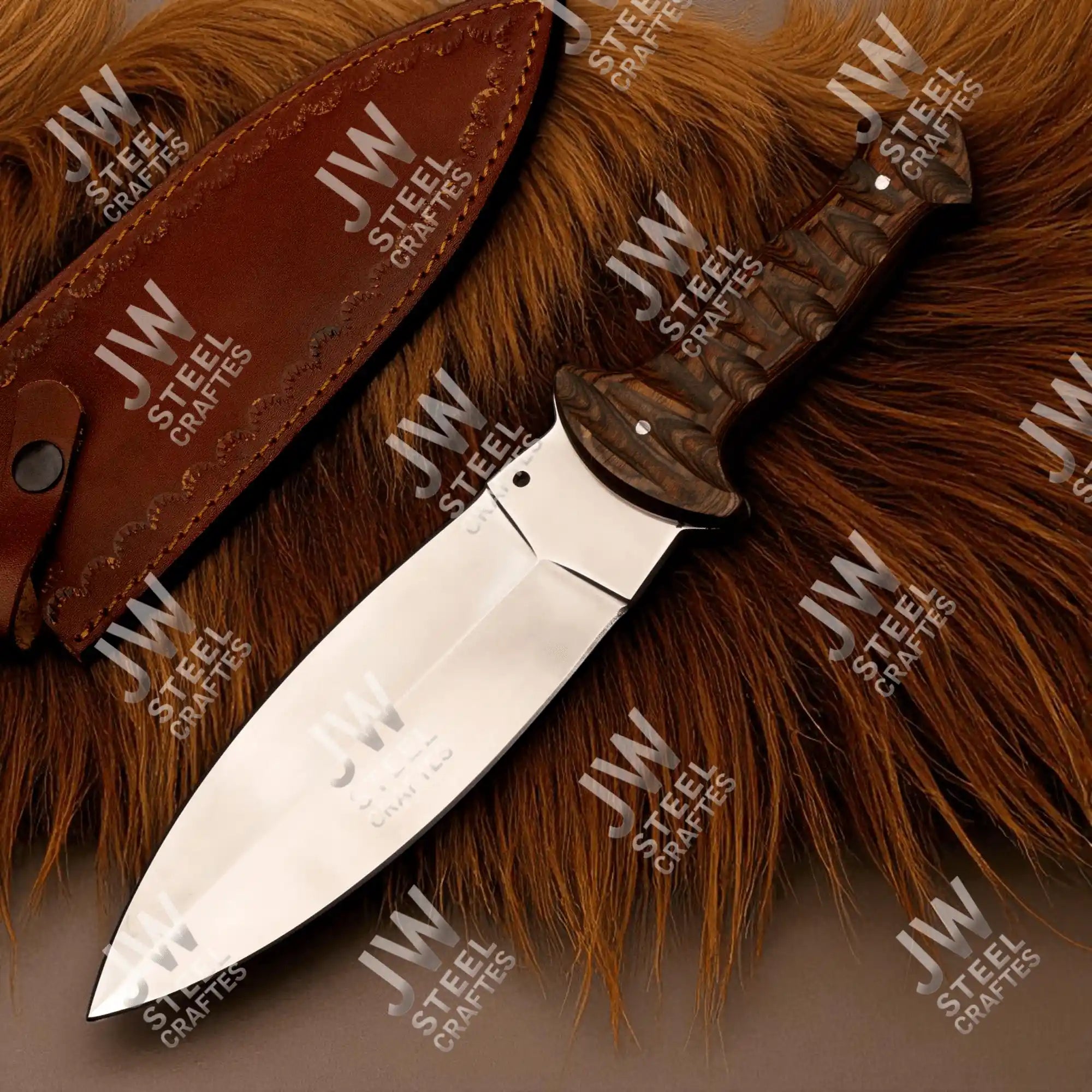 Hand Forged J2 Stainless Steel Boot Knife with Pakka Wood Handle & Leather Sheath | 13.5" Hunting, Camping & Collectible Blade
