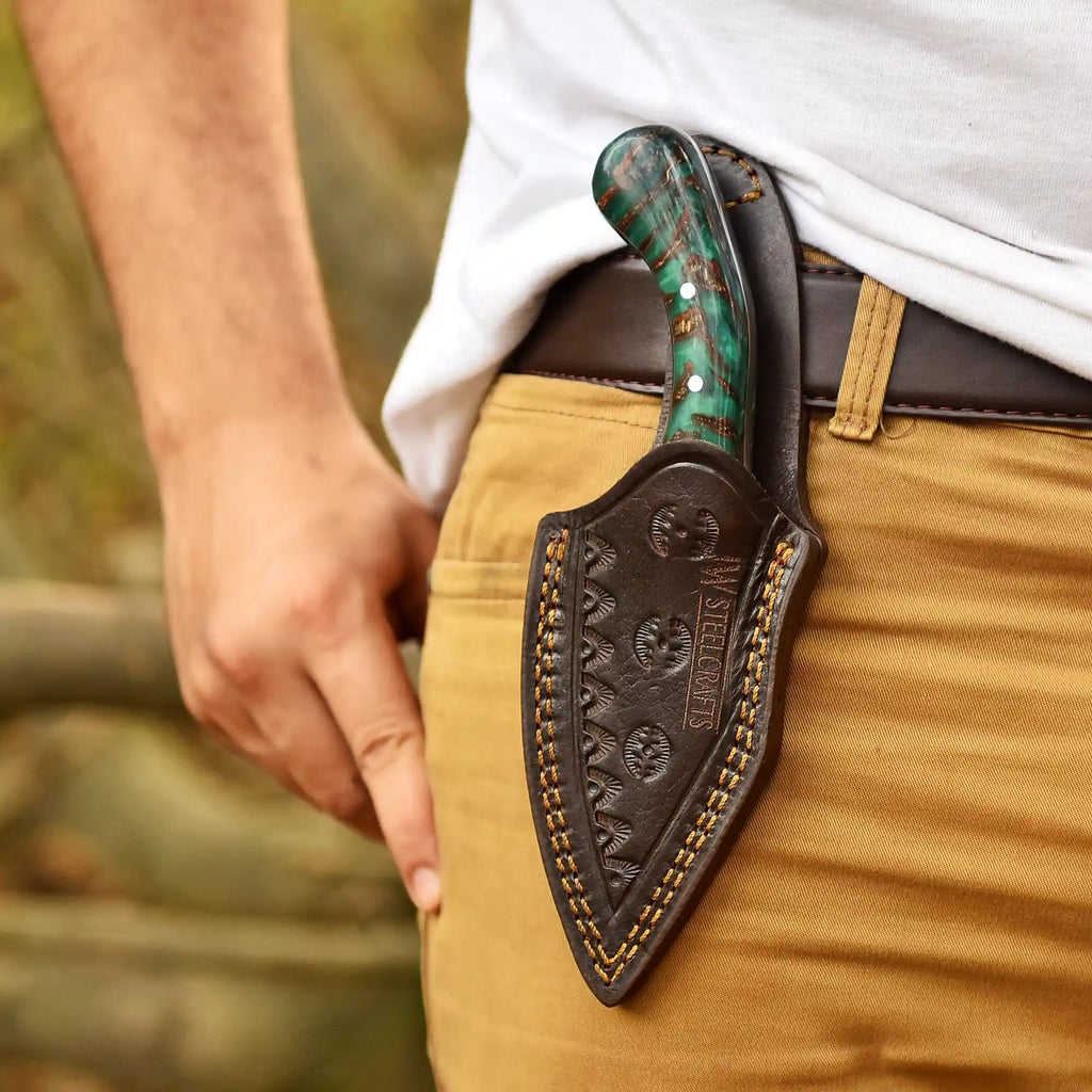 Acid Washed Stainless Steel Hunting Knife – Pinecone Handle | Outdoor & Camping Knife