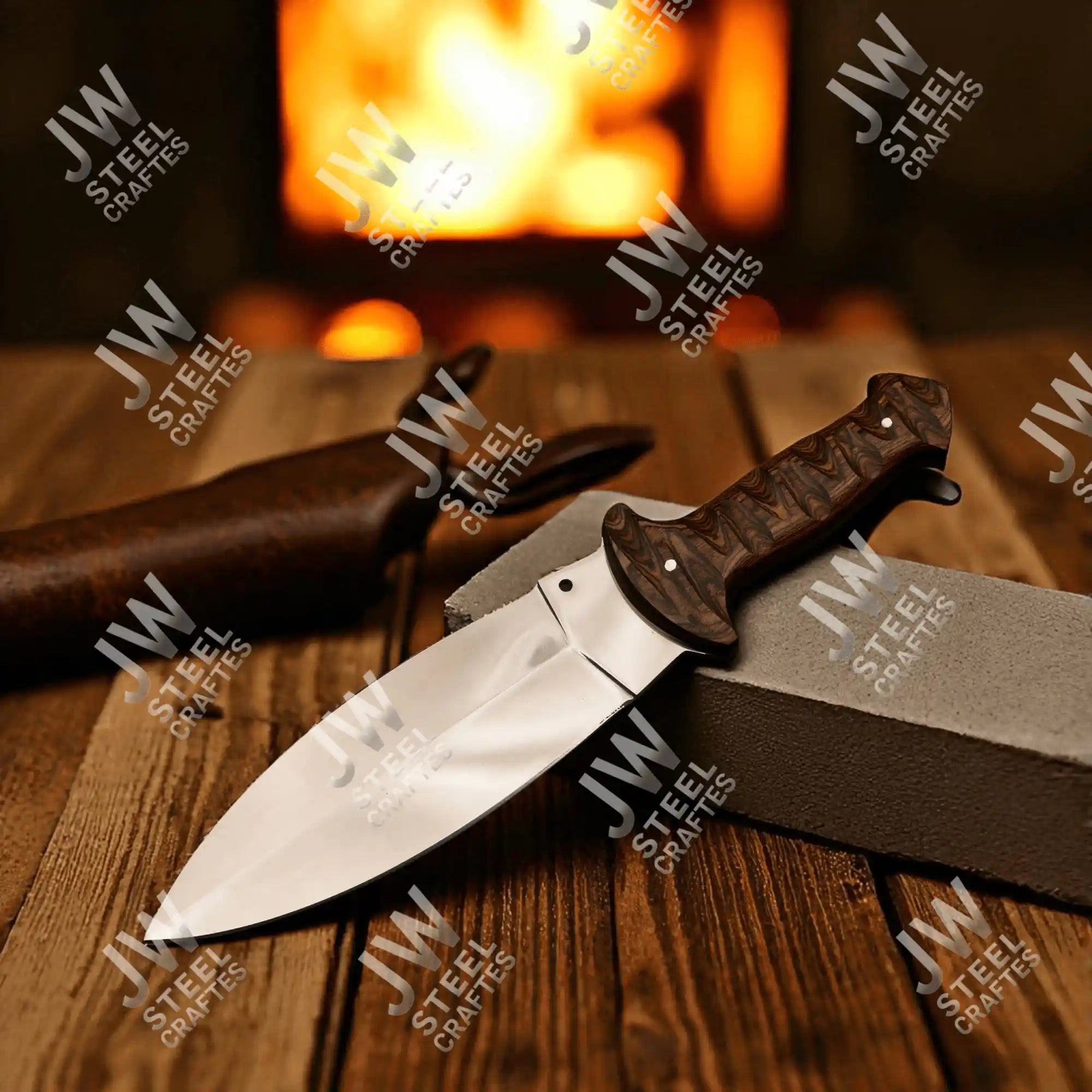 Hand Forged J2 Stainless Steel Boot Knife with Pakka Wood Handle & Leather Sheath | 13.5" Hunting, Camping & Collectible Blade