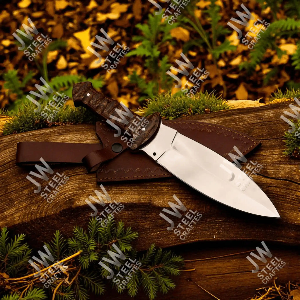 Hand Forged J2 Stainless Steel Boot Knife with Pakka Wood Handle & Leather Sheath | 13.5" Hunting, Camping & Collectible Blade