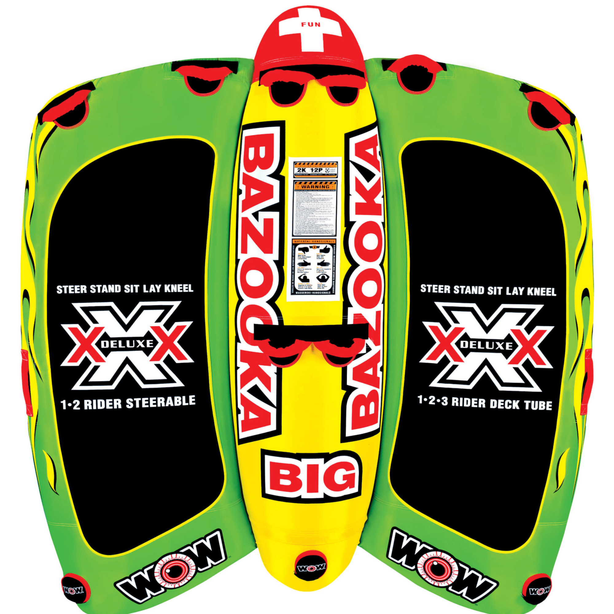 WOW Watersports Big Bazooka 1-4 Person Steerable Towable Water Tube For Pool and Lake
