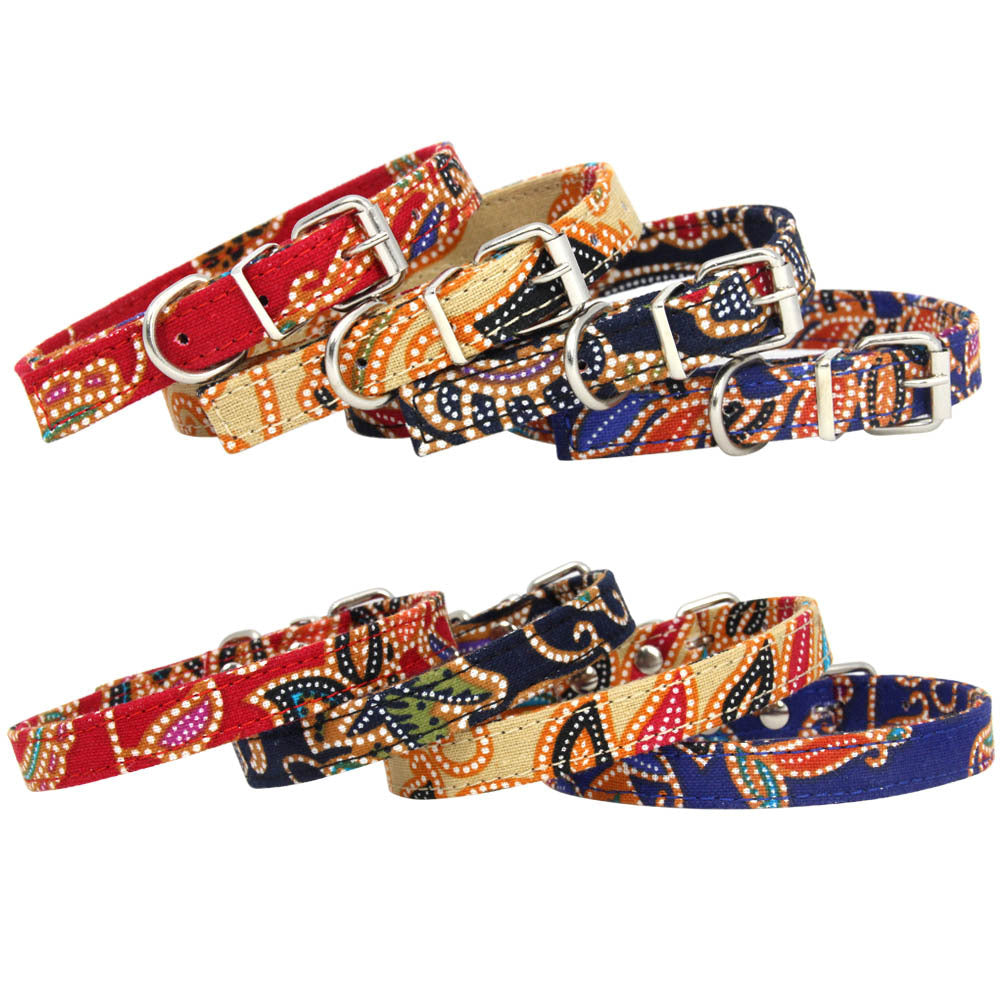 Bohemia Pattern Dog Leash & Collar – Durable Fabric Pet Walking Accessory