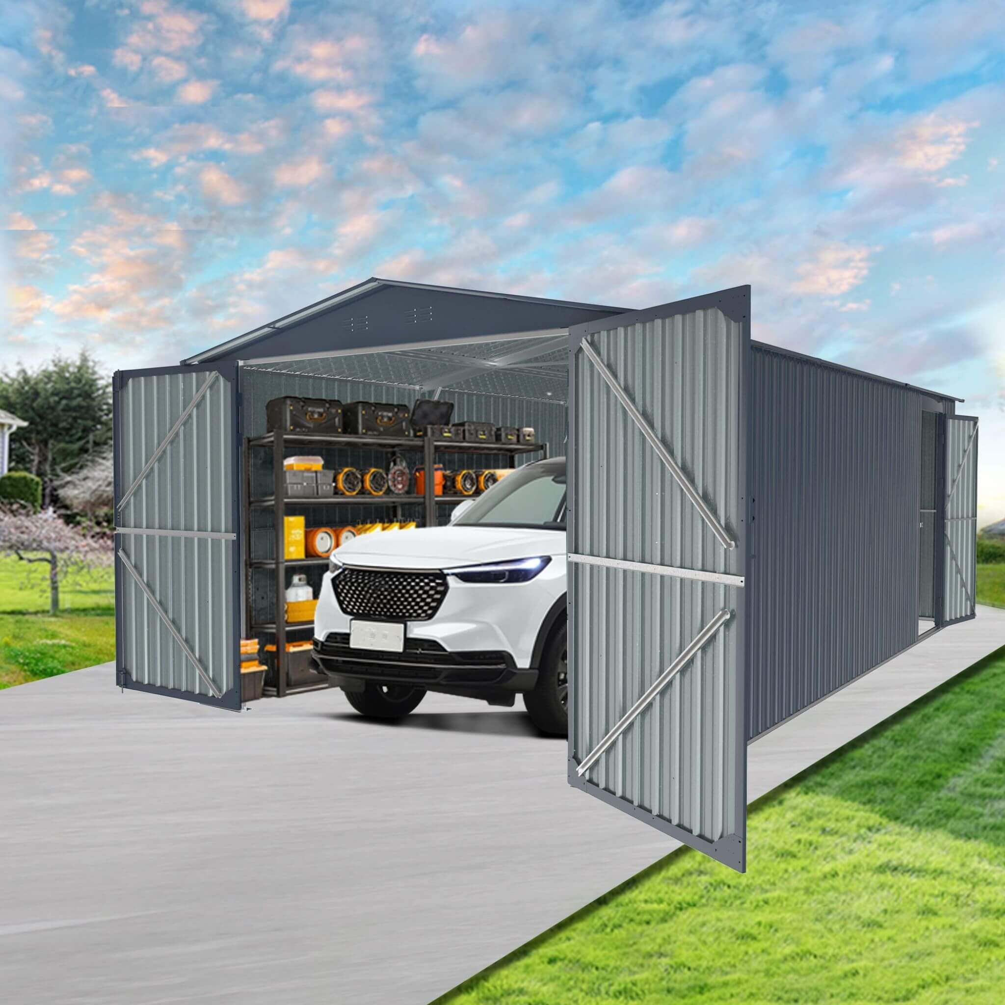 [13X20FT] Alora Extra-Large Premium Weather-Resistant Outdoor Multi-Purpose Utility Storage Shed (SAK84920)