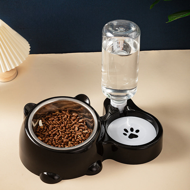 Cat Food And Water Bowl Set - 16 Degree Tilted Dog Dish With Water Dispenser Removable Pet Feeder Bowl Dog Drinking And Eating Bowl Detachable Pet Feeder Bowl For Cats And Dogs