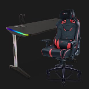 E-WIN Ultimate Gamer Bundle with Flash XL Revolution Upgraded Series and Nexus Lucis RGB Gaming Desk with Wireless Charging
