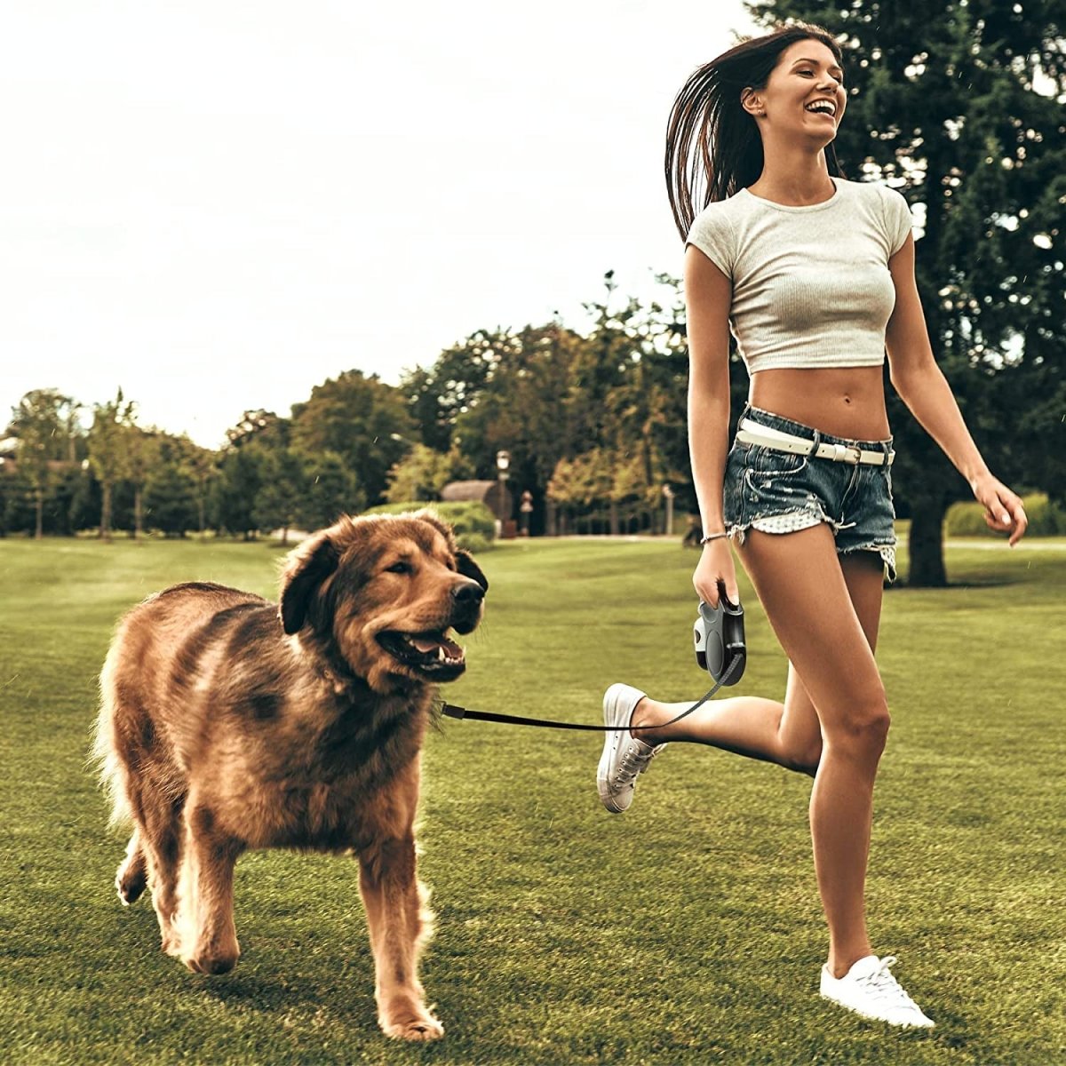 16ft Retractable Dog Leash with Dispenser and Poop Bags