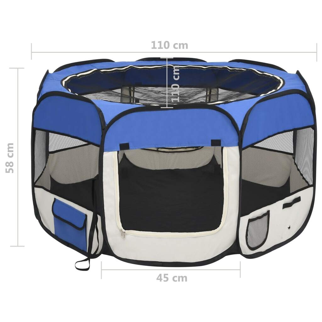 Dog Playpen Blue and Cream Polyester, Steel 43.3 x 43.3 x 22.8 in