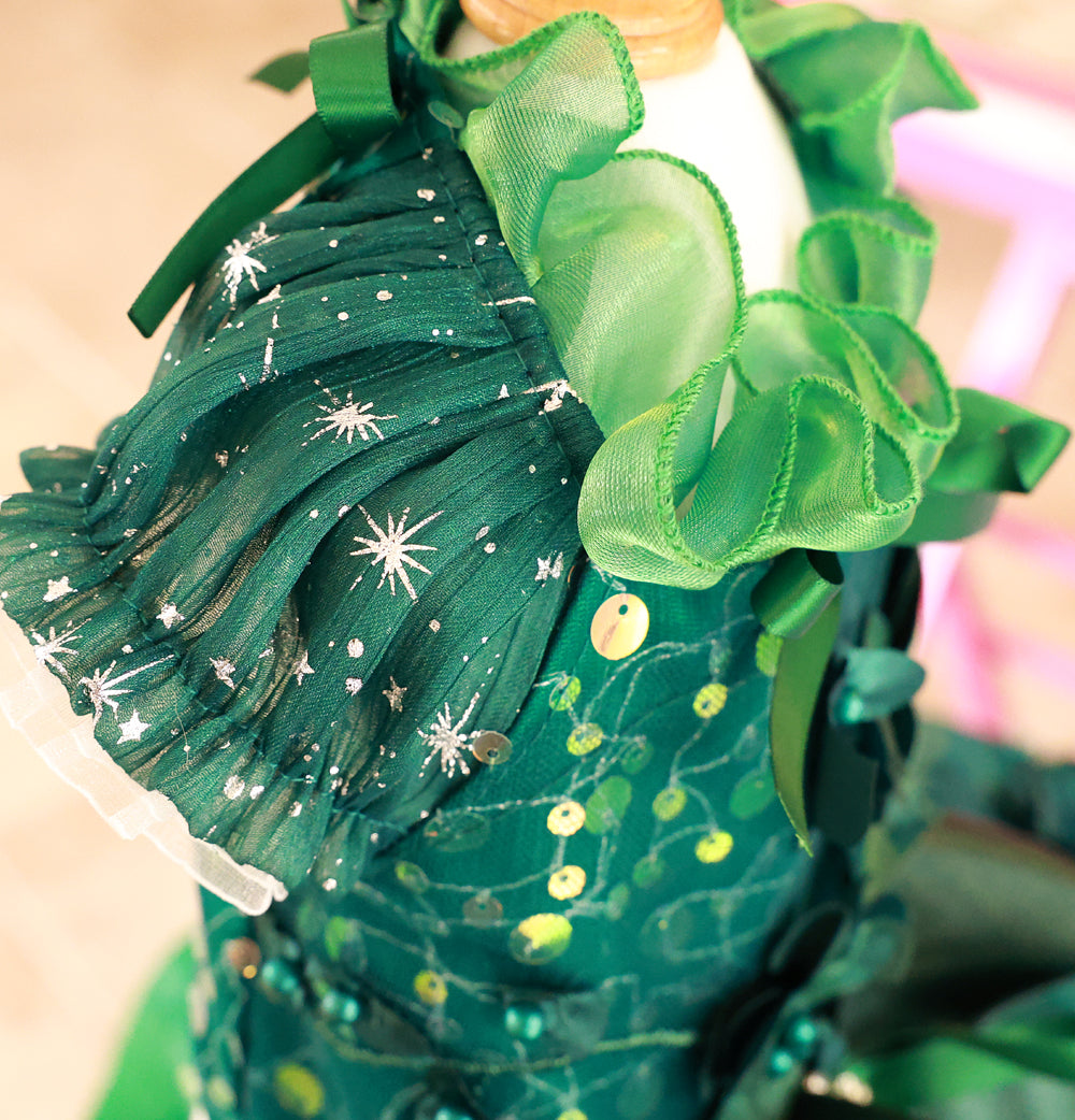 Emerald Green Floral Pet Gown | Luxury Dog Dress for Weddings & Special Occasions