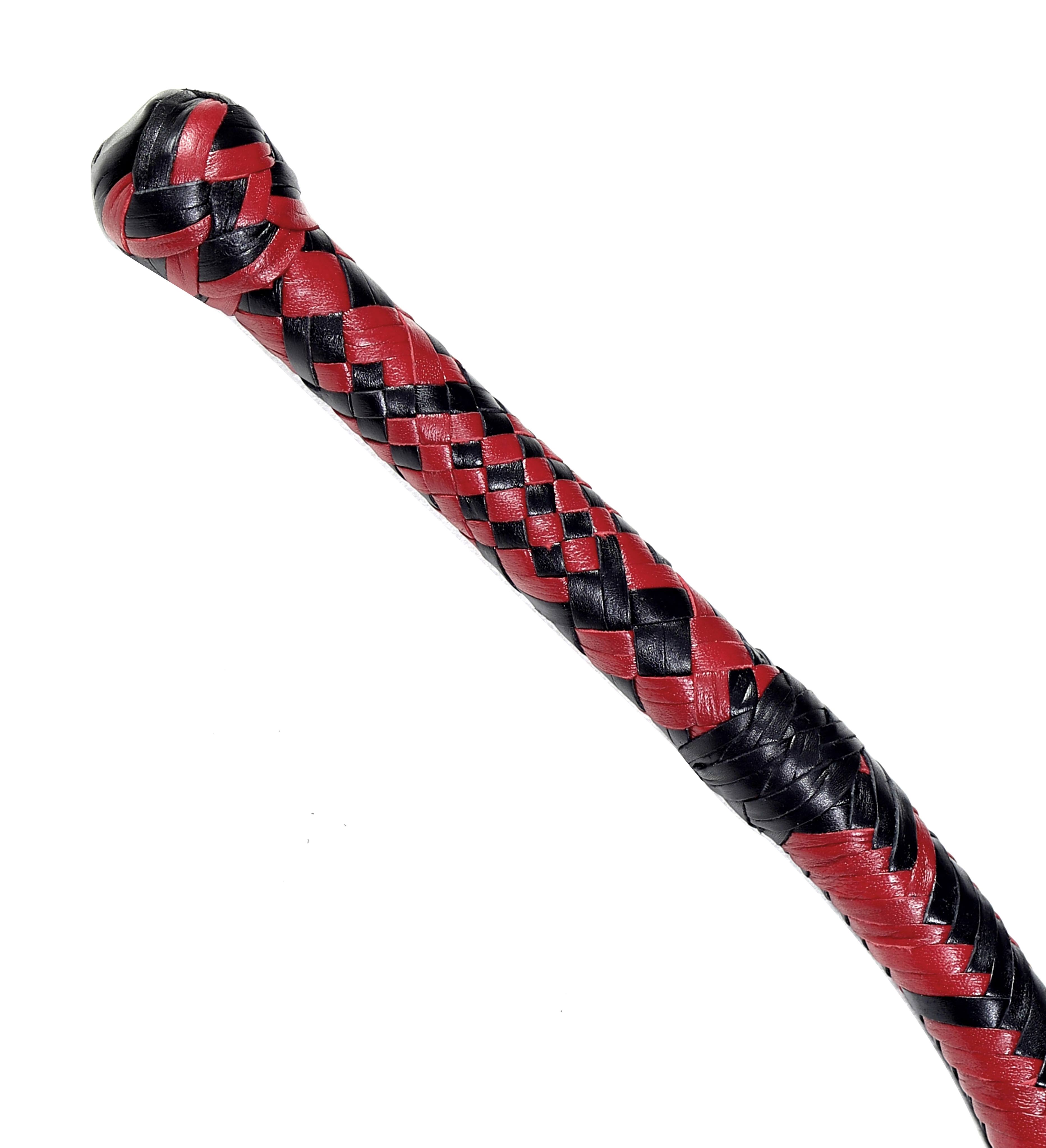 Red & Black Leather Bull Whip – Handmade Performance Whip