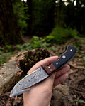 Deer Gutting Knife – 8" Raindrop Damascus Steel Blade with Rosewood & Buffalo Horn Handle