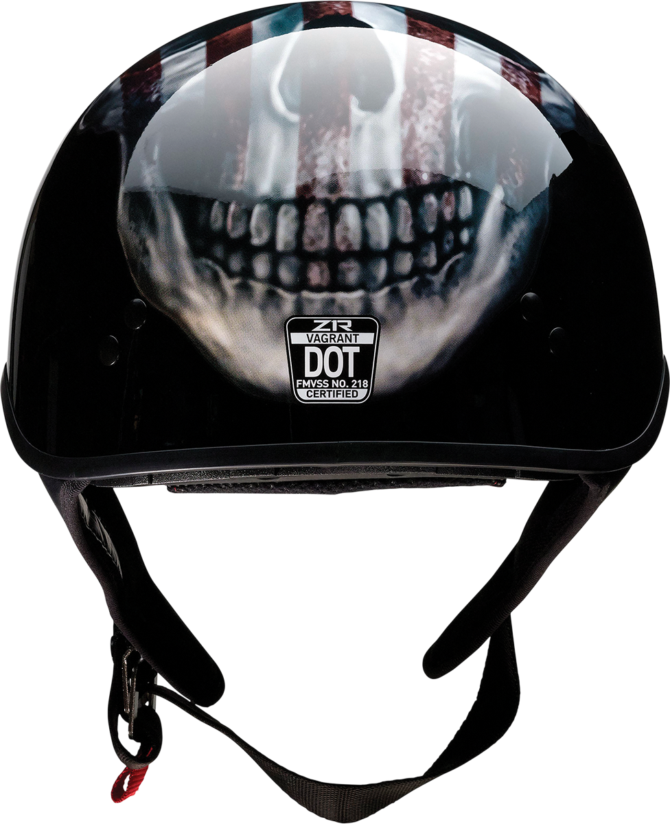 Z1R, Z1R Vagrant Helmet USA Skull Black Small 0103-1308 - Motorcycle Helmet with Drop-Down Sun Visor and Removable Liner
