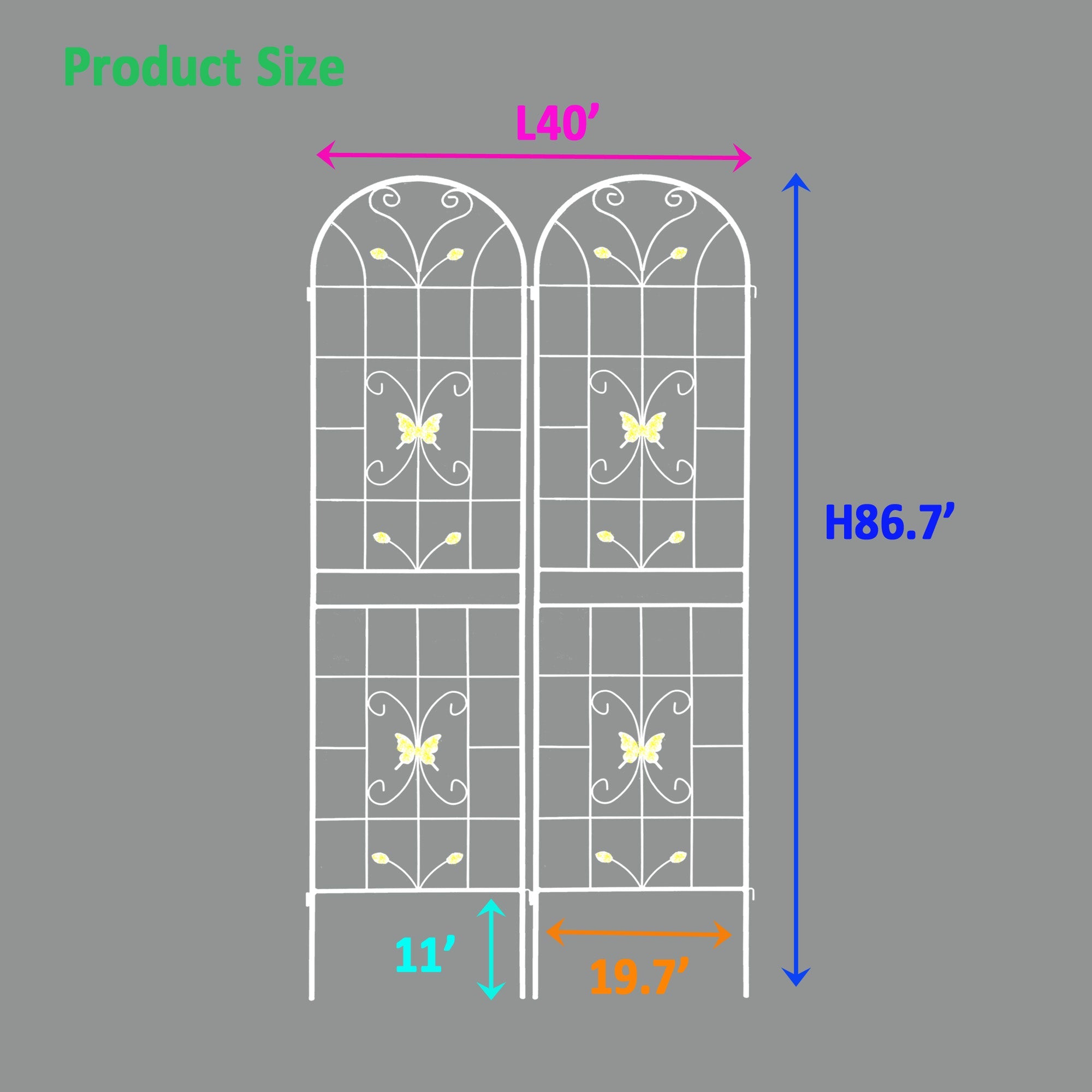 2 Pack Metal Garden Trellis 86.7" x 19.7" Rustproof Trellis for Climbing Plants Outdoor Flower Support Cream White