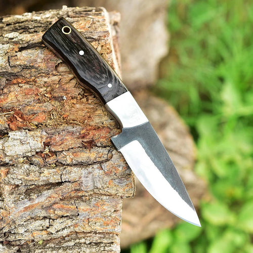 "Custom Handmade 1095 Forged Steel Skinning Knife | Wenge Wood Handle | 7.5 Inches | Leather Sheath | KBS Knives Store"