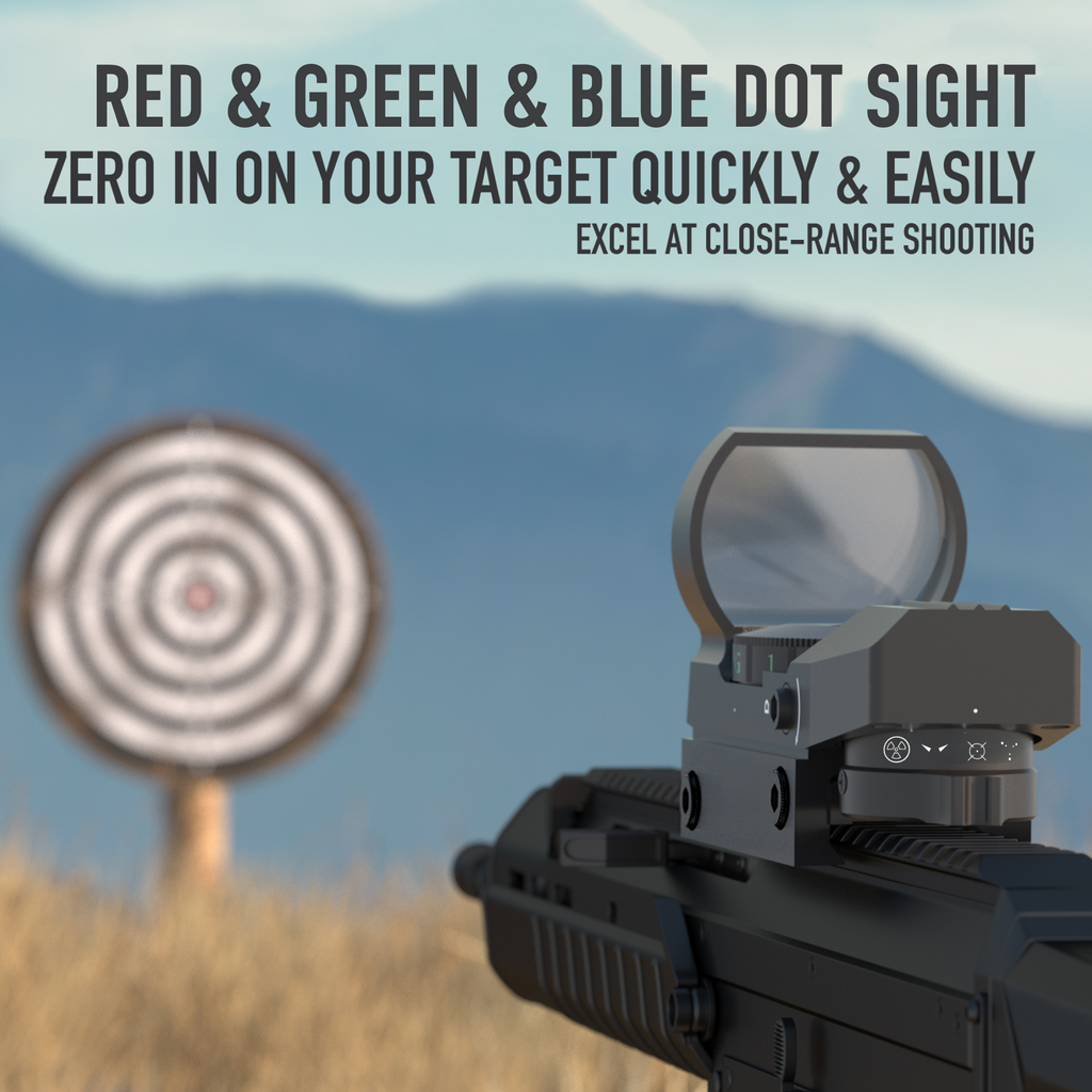 Pinty 4-in-1 Tactical Reticle Red/Green/Blue Dot Sight, 1X24X34 Reflex Sight with 21mm Rail