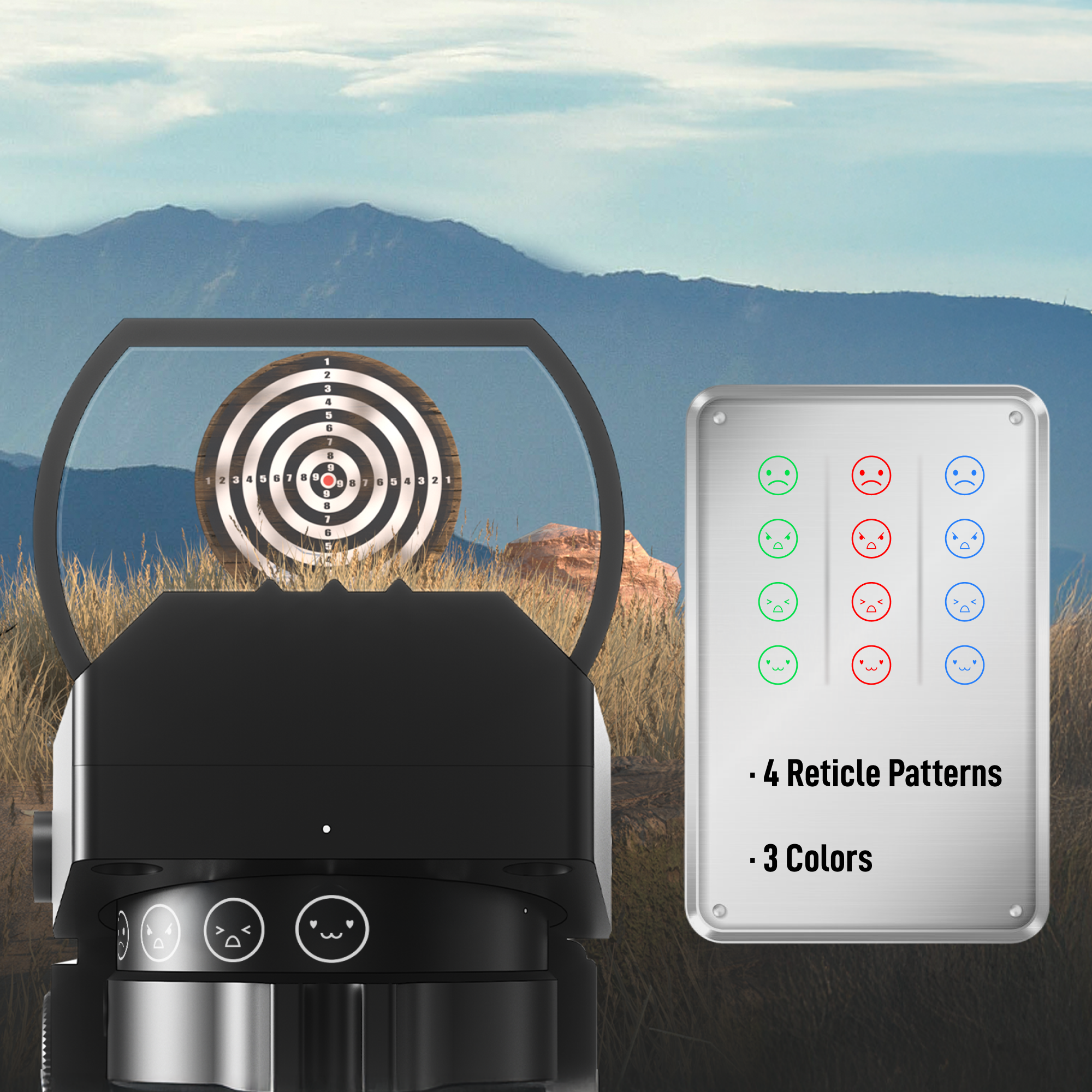 Pinty 4-in-1 Emoji Reticle Red/Green/Blue Dot Sight, 1X24X34 Reflex Sight with 21mm Rail