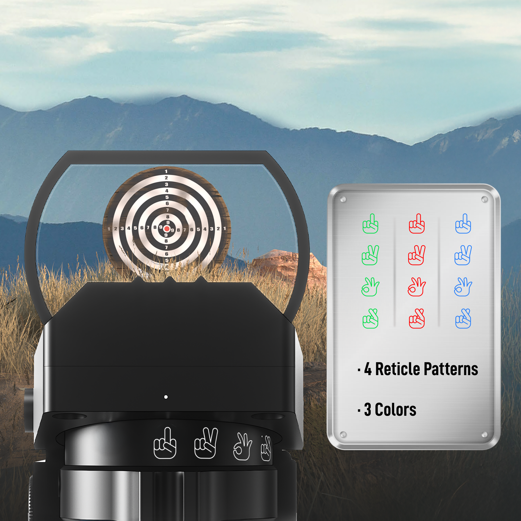 Pinty 4-in-1 Hand Gesture Reticle Red/Green/Blue Dot Sight, 1X24X34 Reflex Sight with 21mm Rail