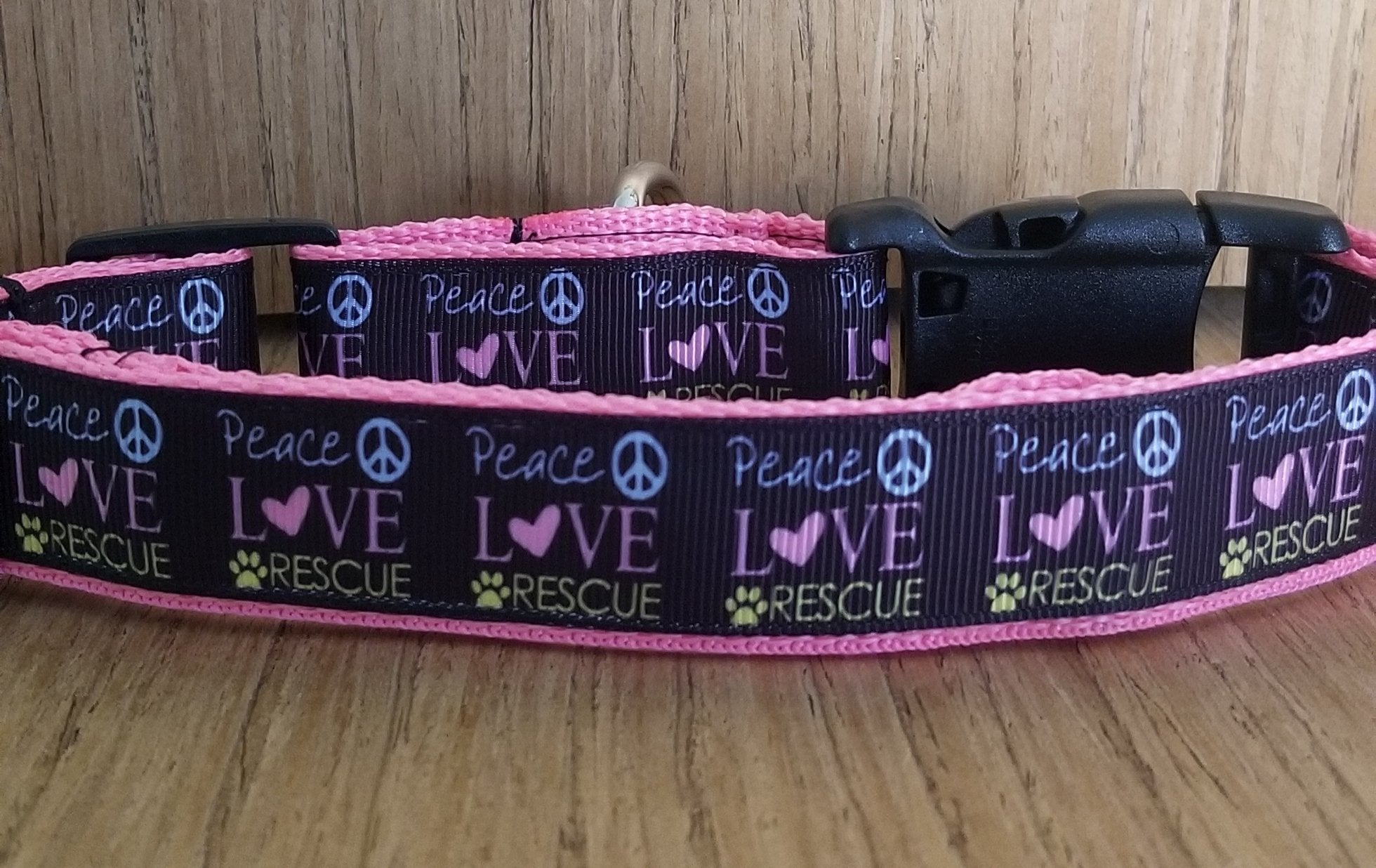 Martingale Collar Peace Love and Rescue Pink