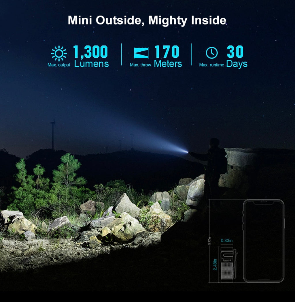 Olight Baton 4 EDC Flashlight 1300 Lumens Rechargeable Compact