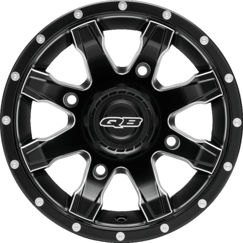QuadBoss, QuadBoss Grinder 14x7 4/156 4+3 Alloy Wheel - High-Performance Powersports Rim with Black Center Caps