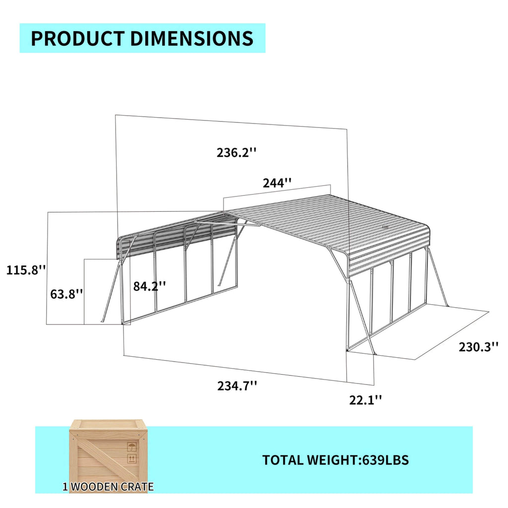 [20X20FT] Alora Extra Large Heavy-Duty Outdoor Metal Carport With Galvanized Steel Roof For Cars, Boats And Trucks (SAK75633)