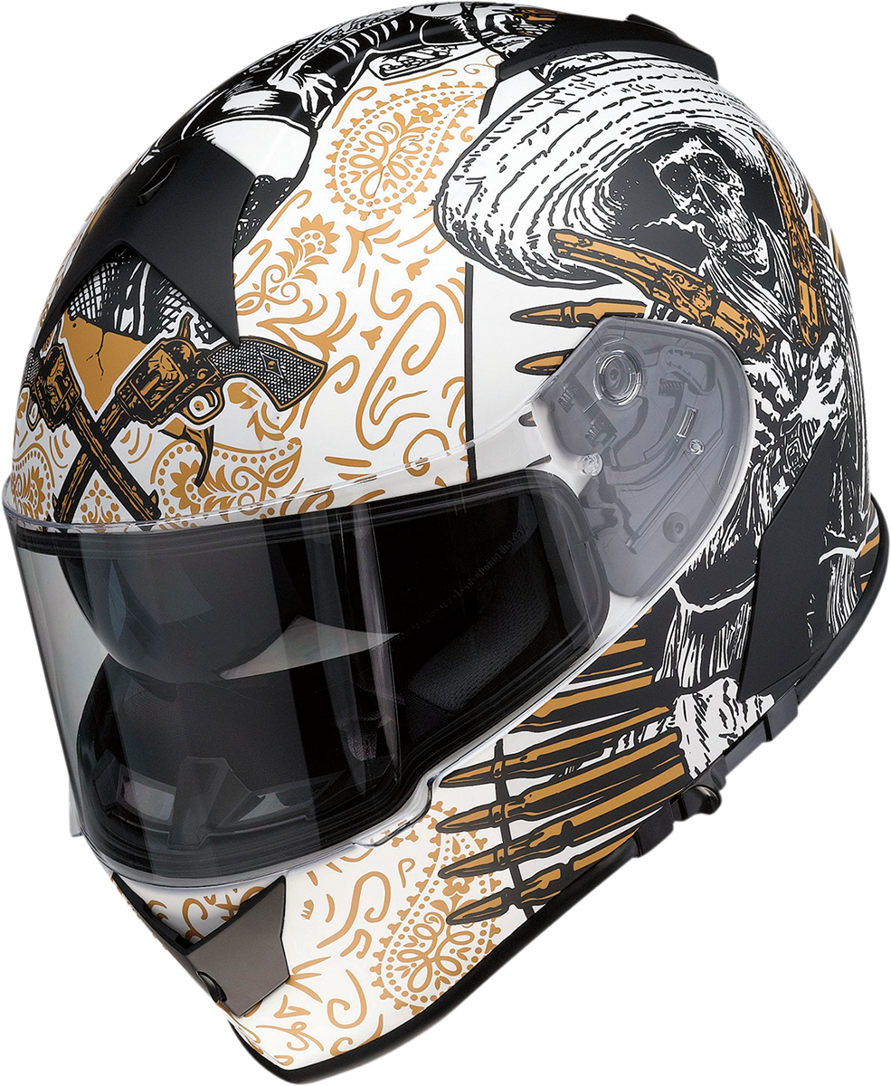 Z1R, Z1R Warrant Helmet - Sombrero White/Gold Small | Injection Molded Polycarbonate Shell with Drop-Down Sun Visor