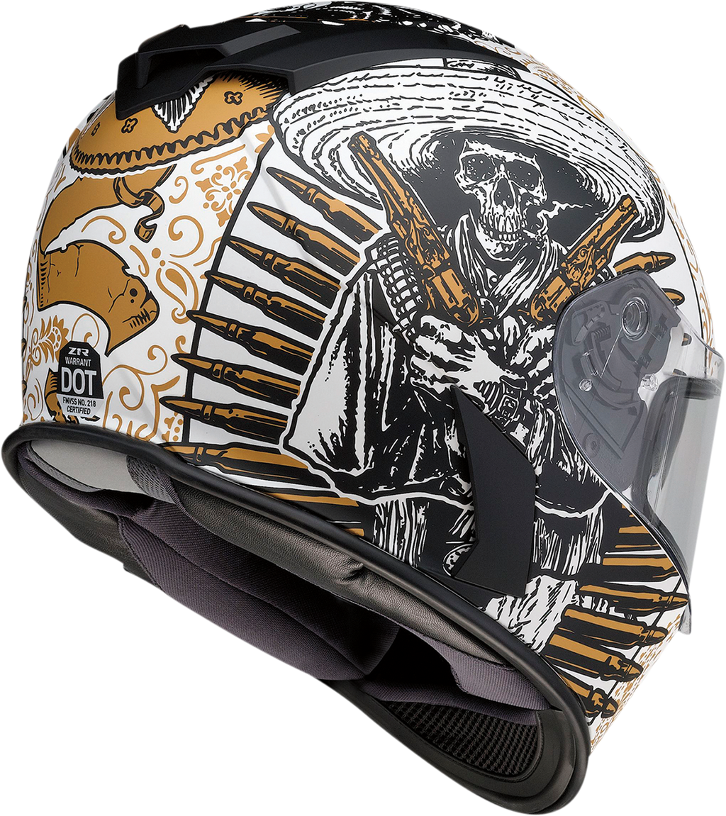 Z1R, Z1R Warrant Helmet - Sombrero White/Gold Small | Injection Molded Polycarbonate Shell with Drop-Down Sun Visor