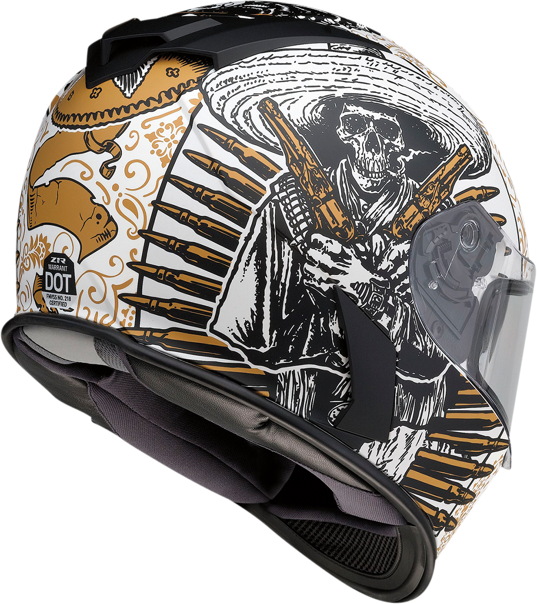 Z1R, Z1R Warrant Helmet - Sombrero White/Gold Small | Injection Molded Polycarbonate Shell with Drop-Down Sun Visor