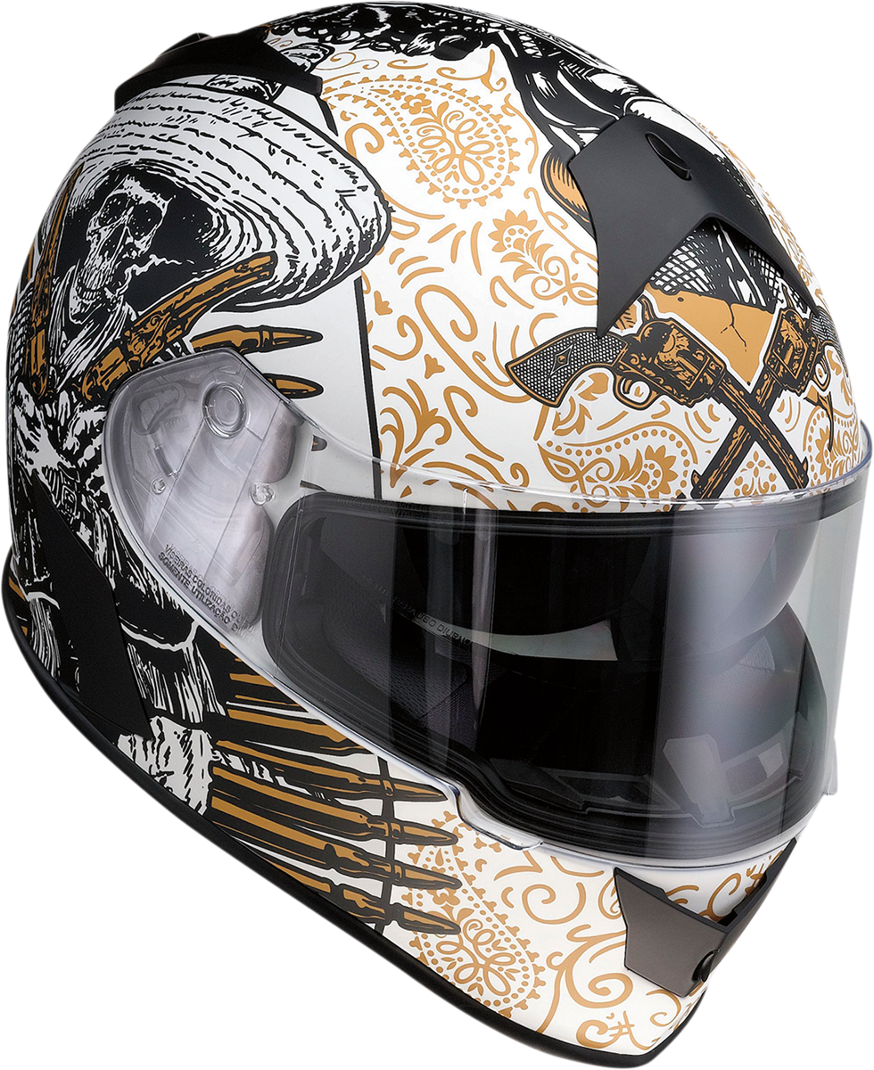 Z1R, Z1R Warrant Helmet - Sombrero White/Gold Small | Injection Molded Polycarbonate Shell with Drop-Down Sun Visor