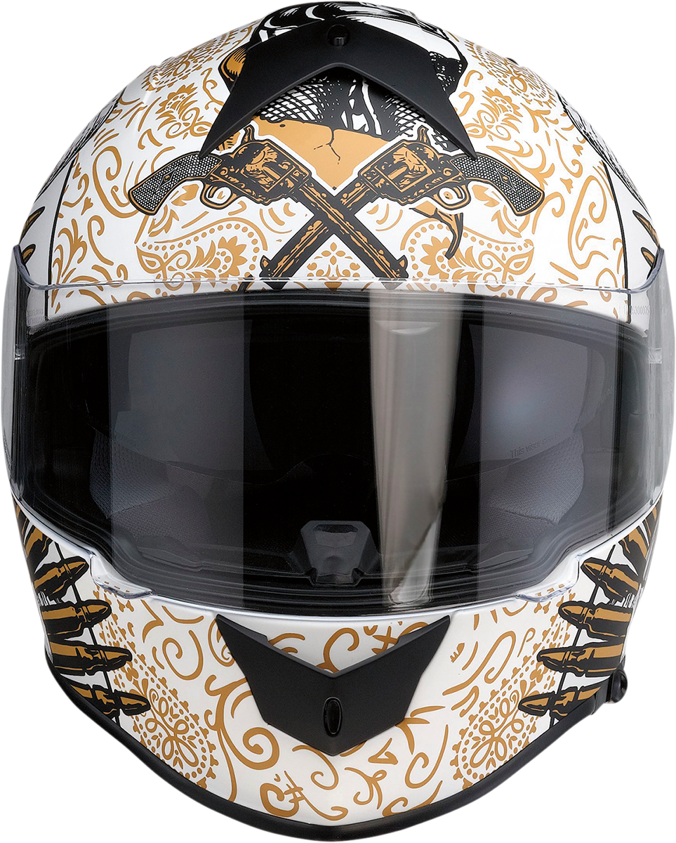 Z1R, Z1R Warrant Helmet - Sombrero White/Gold Small | Injection Molded Polycarbonate Shell with Drop-Down Sun Visor