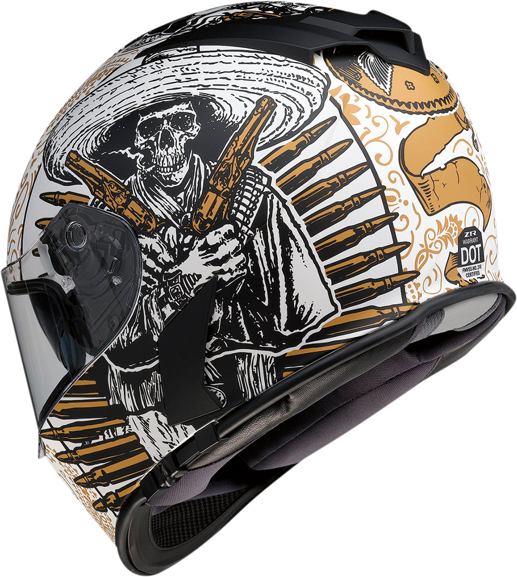 Z1R, Z1R Warrant Helmet - Sombrero White/Gold Small | Injection Molded Polycarbonate Shell with Drop-Down Sun Visor