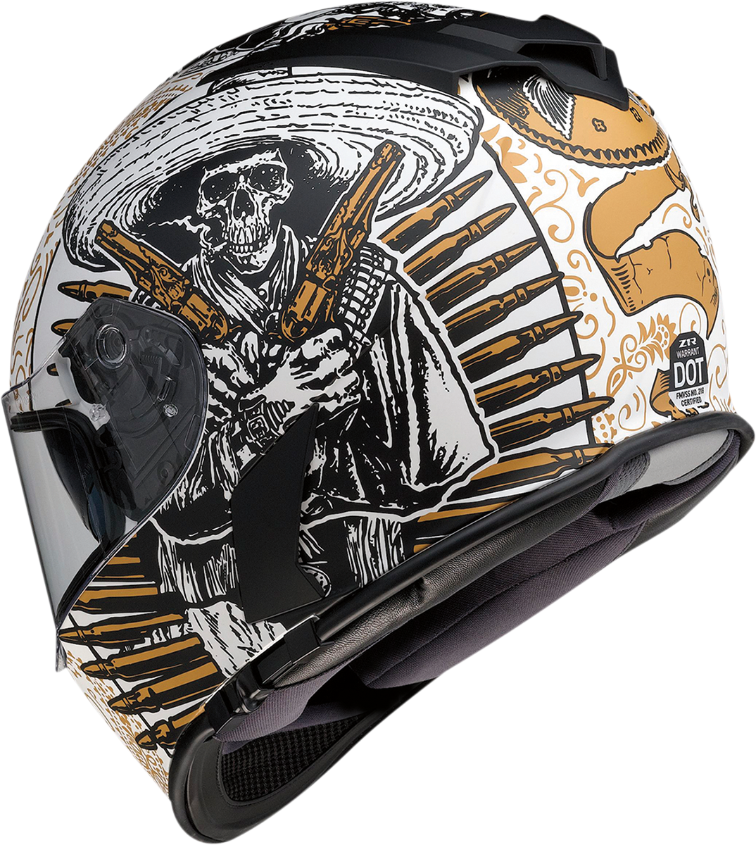 Z1R, Z1R Warrant Helmet - Sombrero White/Gold Small | Injection Molded Polycarbonate Shell with Drop-Down Sun Visor