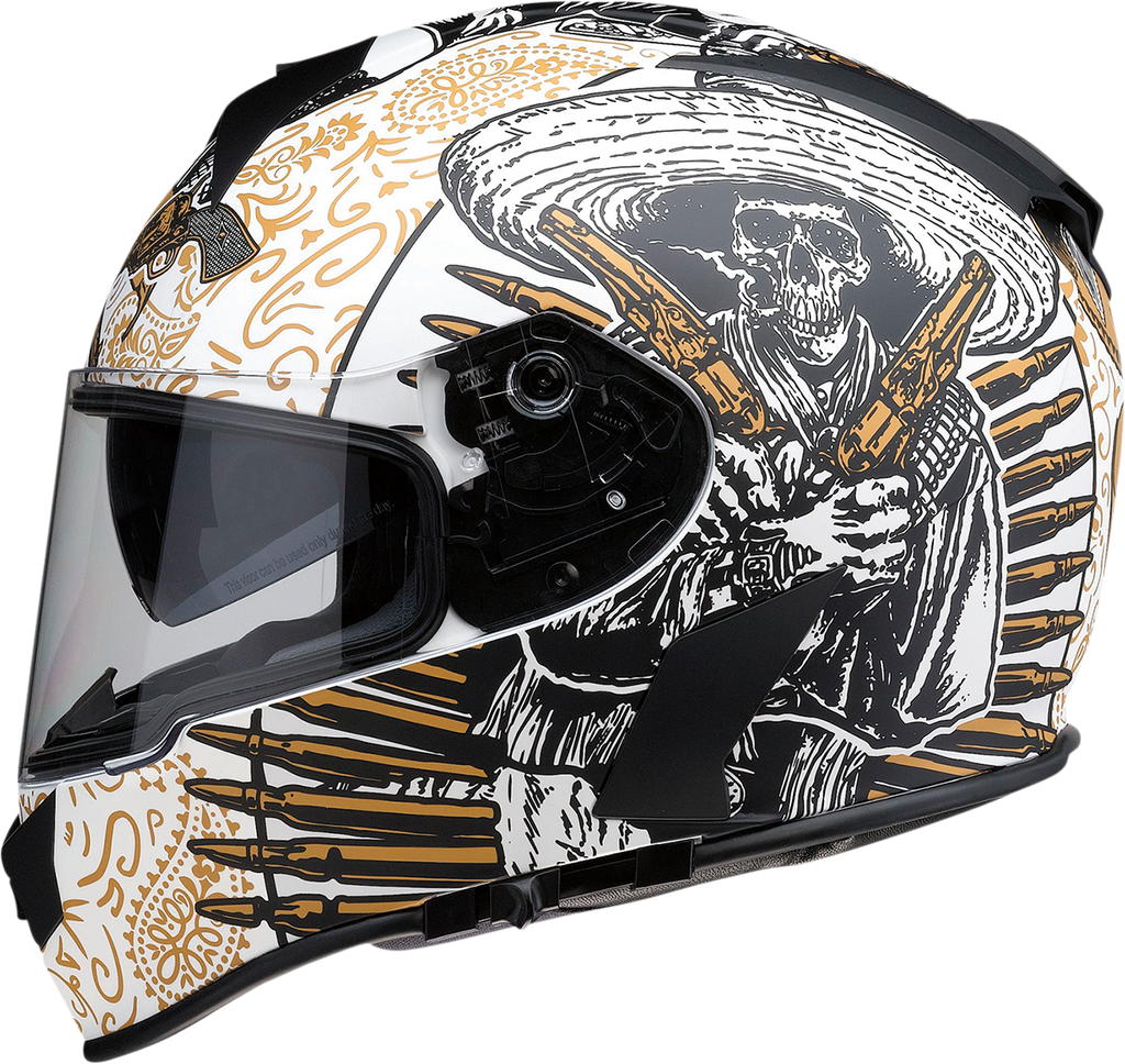 Z1R, Z1R Warrant Helmet - Sombrero White/Gold Small | Injection Molded Polycarbonate Shell with Drop-Down Sun Visor