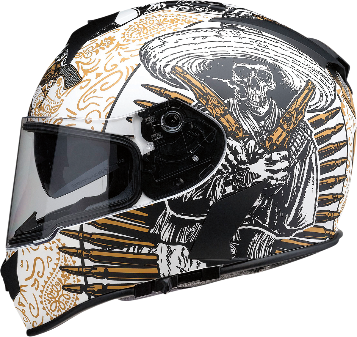 Z1R, Z1R Warrant Helmet - Sombrero White/Gold Small | Injection Molded Polycarbonate Shell with Drop-Down Sun Visor