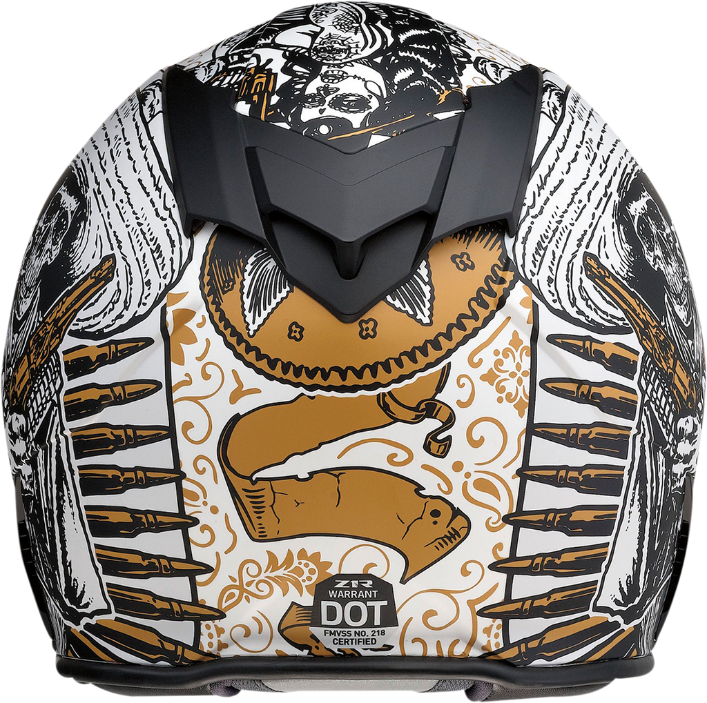 Z1R, Z1R Warrant Helmet - Sombrero White/Gold Small | Injection Molded Polycarbonate Shell with Drop-Down Sun Visor