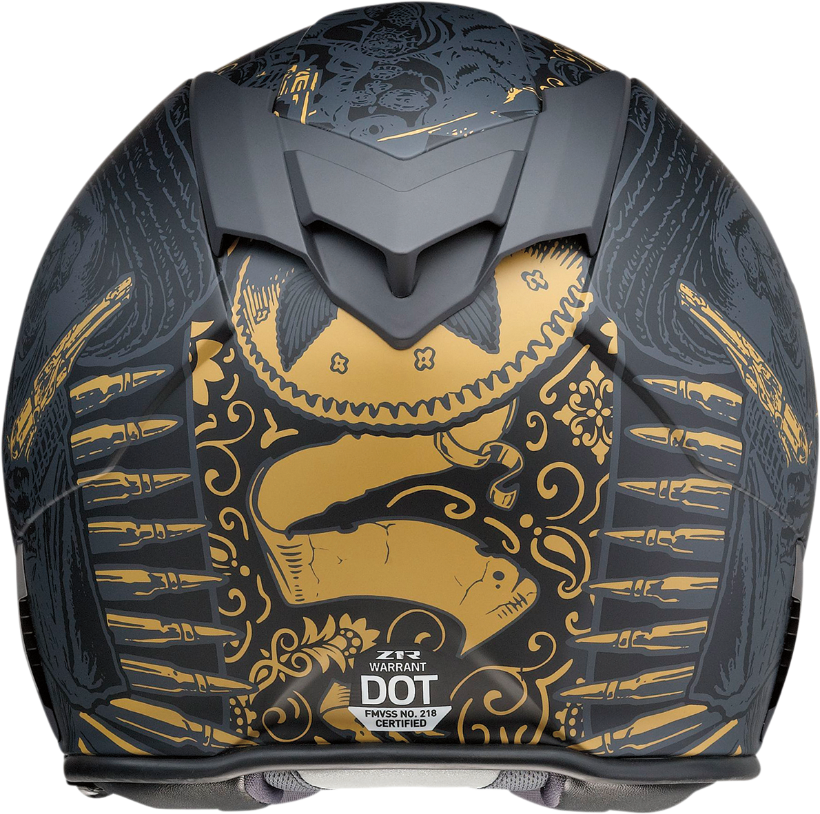 Z1R, Z1R Warrant Helmet Sombrero Black/Gold 2XL - Injection Molded Polycarbonate Shell with Drop-Down Sun Visor