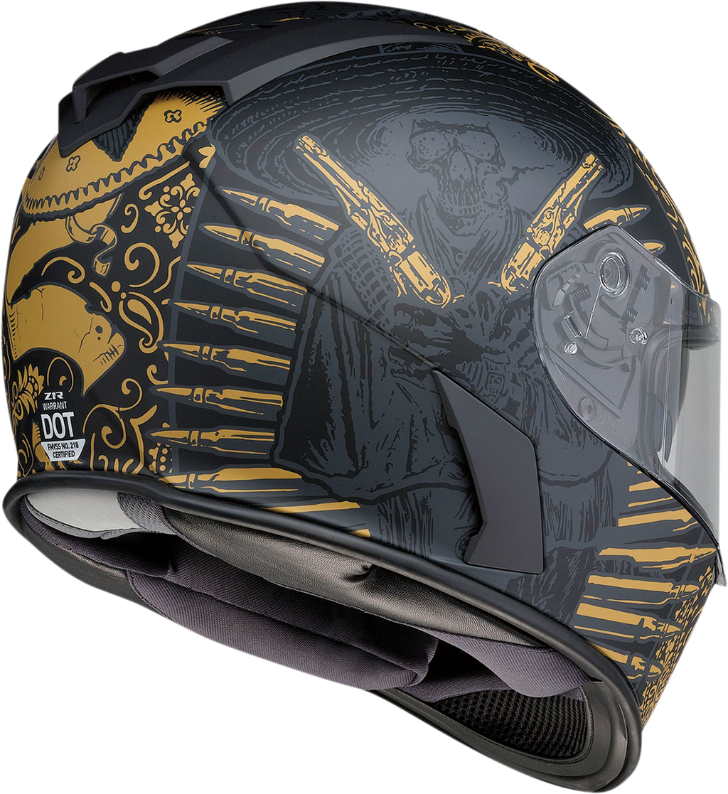Z1R, Z1R Warrant Helmet Sombrero Black/Gold 2XL - Injection Molded Polycarbonate Shell with Drop-Down Sun Visor