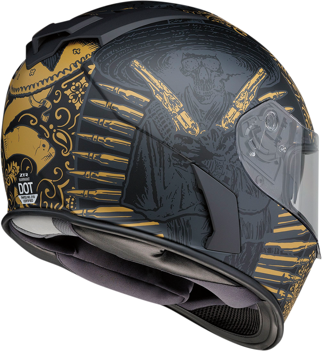 Z1R, Z1R Warrant Helmet Sombrero Black/Gold 2XL - Injection Molded Polycarbonate Shell with Drop-Down Sun Visor
